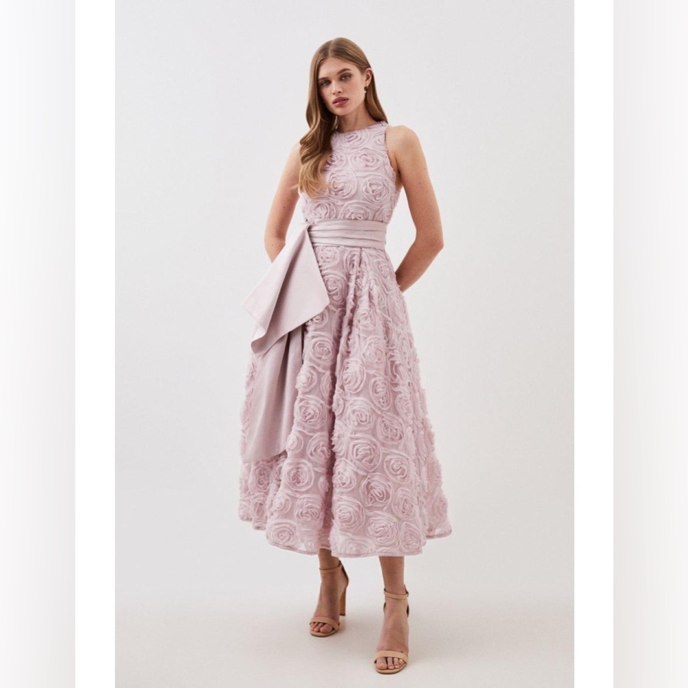 Romantic dusty rose Rosette Midi Dress by Karen Miller by LYDIA collection